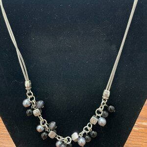 Brighton necklace, Black and Gray Large Round beads with Brighton charms